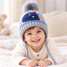 Load image into Gallery viewer, Babymoon Baby Dinosaur Design Cap with String Winter Kids Hat Boys Girls Caps | Grey | 1-15 Years
