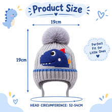 Load image into Gallery viewer, Babymoon Baby Dinosaur Design Cap with String Winter Kids Hat Boys Girls Caps | Grey | 1-15 Years
