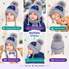 Load image into Gallery viewer, Babymoon Baby Dinosaur Design Cap with String Winter Kids Hat Boys Girls Caps | Grey | 1-15 Years
