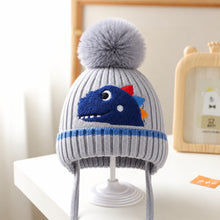 Load image into Gallery viewer, Babymoon Baby Dinosaur Design Cap with String Winter Kids Hat Boys Girls Caps | Grey | 1-15 Years
