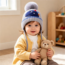 Load image into Gallery viewer, Babymoon Baby Dinosaur Design Cap with String Winter Kids Hat Boys Girls Caps | Grey | 1-15 Years
