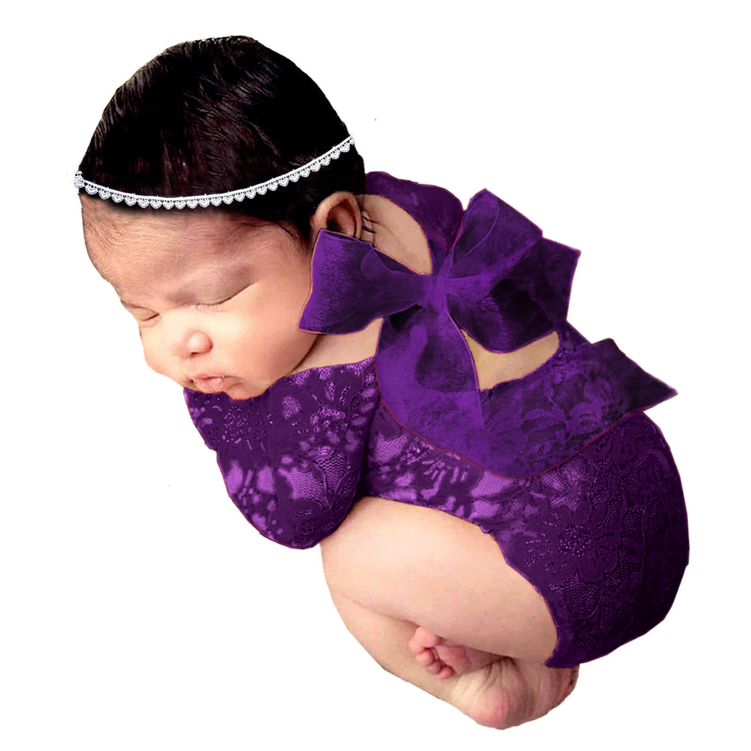 Babymoon Set of 2 | Net Lace Romper & Hairband | Baby Photoshoot Props Costumes | 0-1 Month