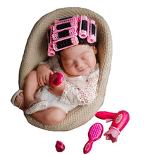 Load image into Gallery viewer, Babymoon  Spa Set Up | Spa Costume Set, Posing Chair and Hair Curler Wig with Hair Dressing &amp; Make up Kit | Baby Photography Props Setup | Pink
