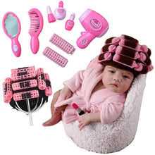 Load image into Gallery viewer, Babymoon  Spa Set Up | Spa Costume Set, Posing Chair and Hair Curler Wig with Hair Dressing &amp; Make up Kit | Baby Photography Props Setup | Pink
