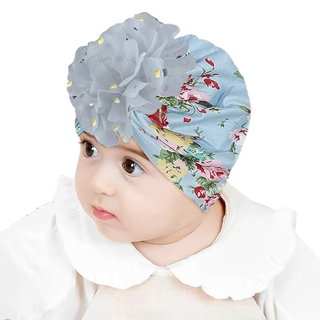 Babymoon Beanie Floral Turban Knot Kids Cap| Grey