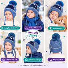 Load image into Gallery viewer, Babymoon Baby Dinosaur Design Cap with String Winter Kids Hat Boys Girls Caps | Blue | 1-15 Years
