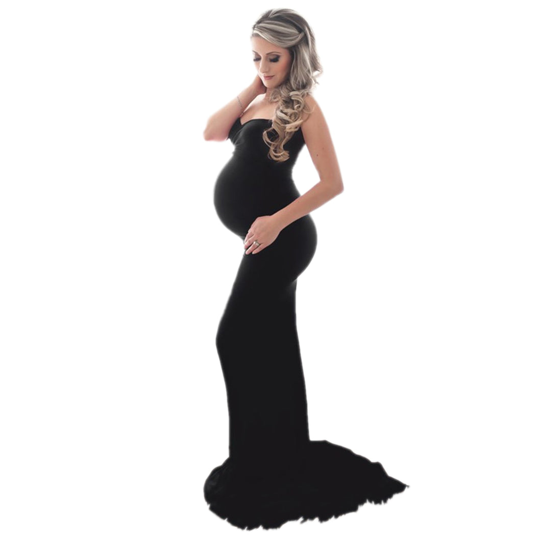 Babymoon Off Shoulder Maternity Gown Dress - Black