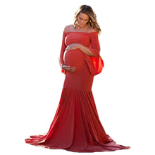 Load image into Gallery viewer, Babymoon Full Sleeve Maternity Gown Dress - Red

