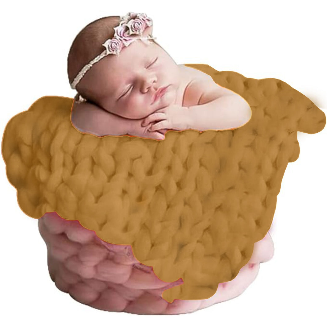 Babymoon Marino Wool Knit Throw Basket Filler Blanket Baby Photography Photoshoot Props | Mustard