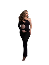 Load image into Gallery viewer, Babymoon Stretchable One Shoulder Babybump Revealing Maternity Gown Dress | Black
