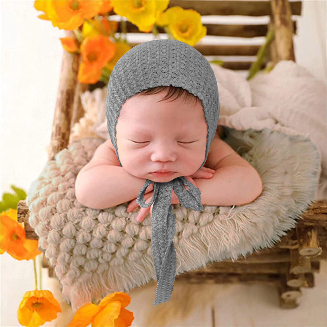 Babymoon Waffle Beanie Cap with String | Baby Photography Props | Grey
