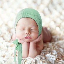 Load image into Gallery viewer, Babymoon Waffle Beanie Cap with String | Baby Photography Props | Green
