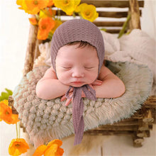 Load image into Gallery viewer, Babymoon Waffle Beanie Cap with String | Baby Photography Props | Purple
