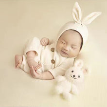 Load image into Gallery viewer, Babymoon Set of 3 | Rabbit Theme Cap, Bodysuit, Doll | Baby Photography Props | White
