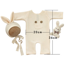 Load image into Gallery viewer, Babymoon Set of 3 | Rabbit Theme Cap, Bodysuit, Doll | Baby Photography Props | White
