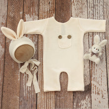 Load image into Gallery viewer, Babymoon Set of 3 | Rabbit Theme Cap, Bodysuit, Doll | Baby Photography Props | White
