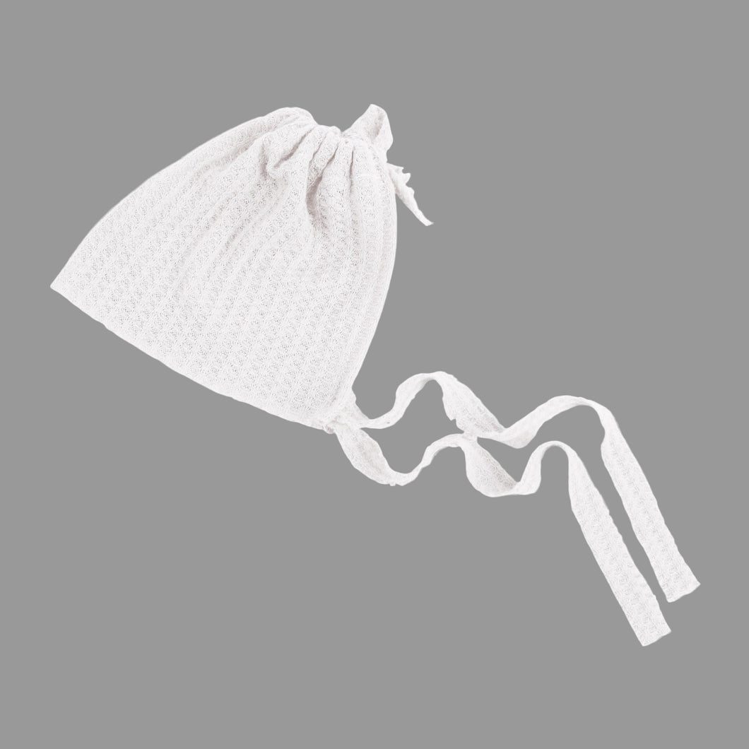 Babymoon Waffle Beanie Cap with String | Baby Photography Props | White