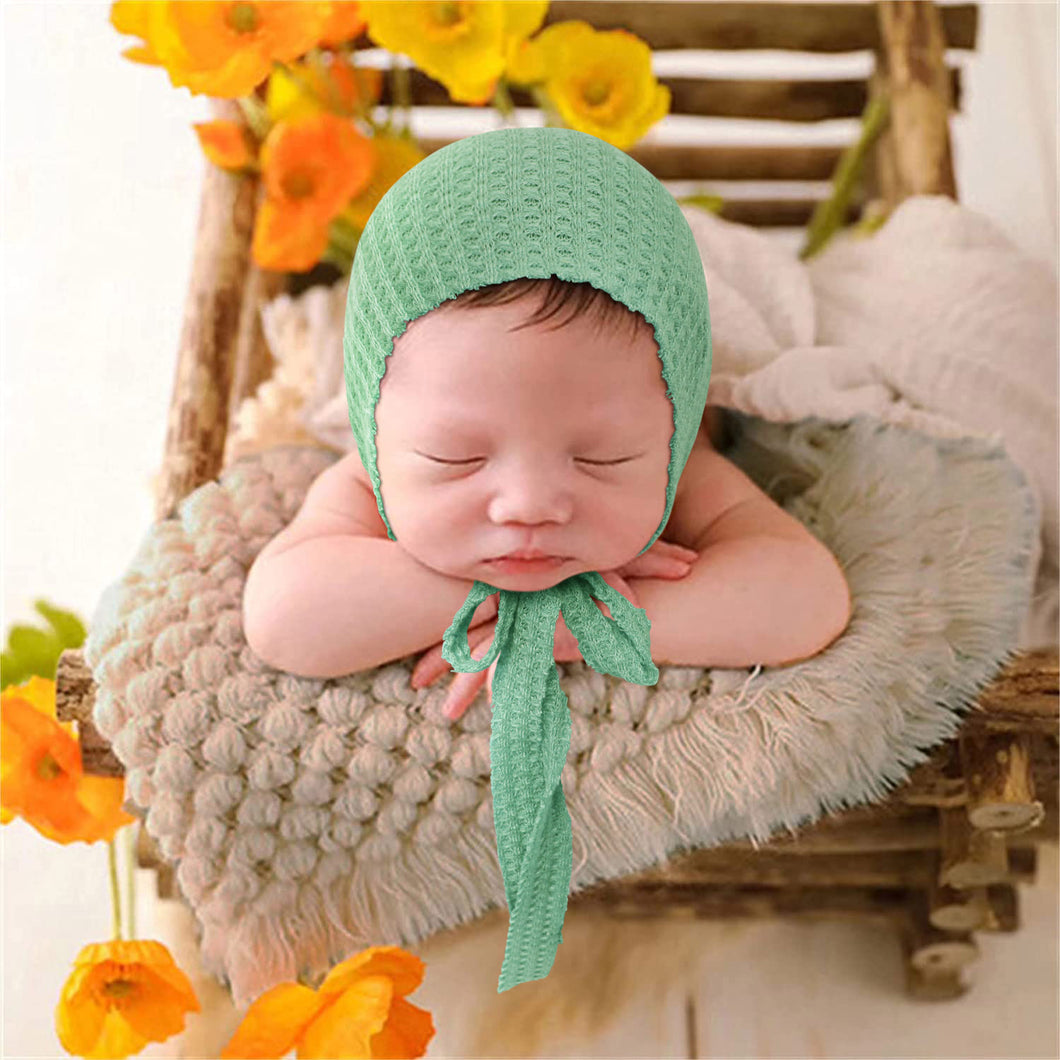 Babymoon Waffle Beanie Cap with String | Baby Photography Props | Green