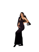 Load image into Gallery viewer, Babymoon Stretchable One Shoulder Babybump Revealing Maternity Gown Dress | Black
