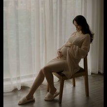 Load image into Gallery viewer, Babymoon Stretchable Knee Length Bodycon Dress with Knitted Shrug Maternity Gown | Size L |Beige
