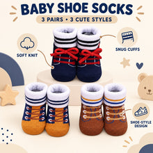 Load image into Gallery viewer, Babymoon Set of 3 | Non-Skid, Anti Slip Baby Socks Gift Box | Safety Protector | 0-9M | Coffee
