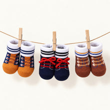 Load image into Gallery viewer, Babymoon Set of 3 | Non-Skid, Anti Slip Baby Socks Gift Box | Safety Protector | 0-9M | Coffee
