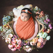 Load image into Gallery viewer, Babymoon Textured Stretchable Baby Photography Shoot Wrap Cloth With Hairband - Orange

