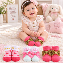 Load image into Gallery viewer, Babymoon Set of 3 | Non-Skid, Anti Slip Baby Socks Gift Box | Safety Protector | 0-9M | Pink
