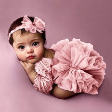 Load image into Gallery viewer, Babymoon Set of 2 | Fluffy Romper &amp; Hairband | Baby Photoshoot Props Costumes | Pink | 0-1 Month
