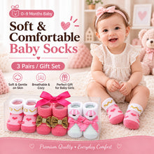 Load image into Gallery viewer, Babymoon Set of 3 | Non-Skid, Anti Slip Baby Socks Gift Box | Safety Protector | 0-9M | Pink
