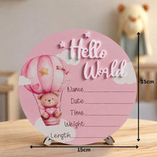 Load image into Gallery viewer, Babymoon Baby Hello World Large Birth Announcement Card with Stand | Nursery Décor | Baby Name Sign | Baby Shower Gift | 15cm
