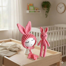 Load image into Gallery viewer, Babymoon Rabbit Toy with Cap New Born Baby Photography Shoot Props Costumes- Pink
