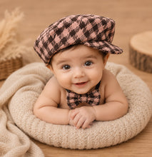 Load image into Gallery viewer, Babymoon Set of 2 | Gentleman French Cap with Bow | Baby Photoshoot Props | Pink-Brown
