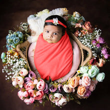 Load image into Gallery viewer, Babymoon Textured Stretchable Baby Photography Shoot Wrap Cloth With Hairband - Dark Peach

