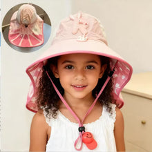 Load image into Gallery viewer, Babymoon Neck Flap Baby Boys Girls Kids Cartoon Summer Cap with Whistle and Adjustable Chin Strap Sun Beach Hat | Pink | 2-8 Year
