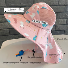 Load image into Gallery viewer, Babymoon Neck Flap Baby Boys Girls Kids Cartoon Summer Cap with Whistle and Adjustable Chin Strap Sun Beach Hat | Rabbit Pink | 4-8 Year
