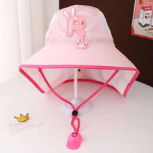 Load image into Gallery viewer, Babymoon Neck Flap Baby Boys Girls Kids Cartoon Summer Cap with Whistle and Adjustable Chin Strap Sun Beach Hat | Pink | 2-8 Year

