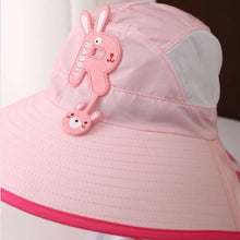 Load image into Gallery viewer, Babymoon Neck Flap Baby Boys Girls Kids Cartoon Summer Cap with Whistle and Adjustable Chin Strap Sun Beach Hat | Pink | 2-8 Year

