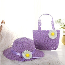 Load image into Gallery viewer, Babymoon Set of 2 | Baby Girls Summer Sunflower Straw Kids Sun Hat with Sling Purse Handbag | Beach Hat | 2-6 Years | Purple
