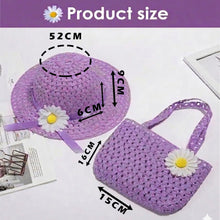 Load image into Gallery viewer, Babymoon Set of 2 | Baby Girls Summer Sunflower Straw Kids Sun Hat with Sling Purse Handbag | Beach Hat | 2-6 Years | Purple

