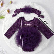 Load image into Gallery viewer, Babymoon Set of 2 | Fluffy Romper &amp; Hairband | Baby Photoshoot Props Costumes | Purple | 0-1 Month
