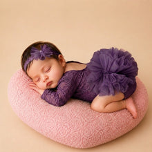 Load image into Gallery viewer, Babymoon Set of 2 | Fluffy Romper &amp; Hairband | Baby Photoshoot Props Costumes | Purple | 0-1 Month
