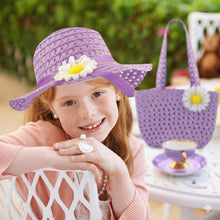 Load image into Gallery viewer, Babymoon Set of 2 | Baby Girls Summer Sunflower Straw Kids Sun Hat with Sling Purse Handbag | Beach Hat | 2-6 Years | Purple
