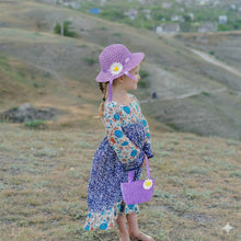Load image into Gallery viewer, Babymoon Set of 2 | Baby Girls Summer Sunflower Straw Kids Sun Hat with Sling Purse Handbag | Beach Hat | 2-6 Years | Purple
