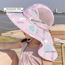 Load image into Gallery viewer, Babymoon Neck Flap Baby Boys Girls Kids Cartoon Summer Cap with Whistle and Adjustable Chin Strap Sun Beach Hat | Rabbit Purple | 4-8 Year
