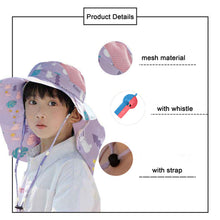 Load image into Gallery viewer, Babymoon Neck Flap Baby Boys Girls Kids Cartoon Summer Cap with Whistle and Adjustable Chin Strap Sun Beach Hat | Rabbit Purple | 4-8 Year

