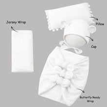 Load image into Gallery viewer, Babymoon (Set Of 4) Butterfly Ready Wrap, Jersey wrap, Pillow &amp; Cap Baby Photography Props-White
