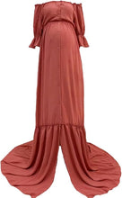 Load image into Gallery viewer, Babymoon Puff Sleeve Front Slit Maternity Gown Dress | Pink Carnation
