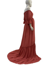 Load image into Gallery viewer, Babymoon Puff Sleeve Front Slit Maternity Gown Dress | Pink Carnation
