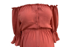 Load image into Gallery viewer, Babymoon Puff Sleeve Front Slit Maternity Gown Dress | Pink Carnation
